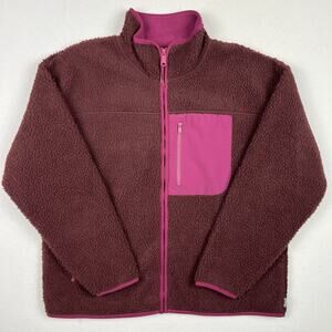 Eddie Bauer Range Finder Sherpa Deep Pile Jacket Women's L Maroon Zip 3 Pocket